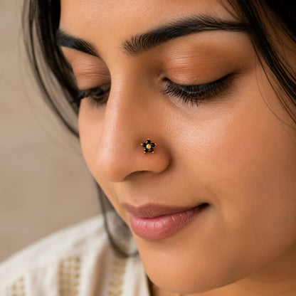 Midnight Bloom 925 Silver Nose Pin