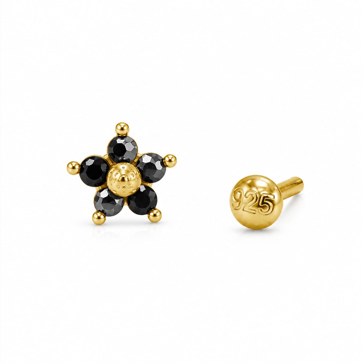 Midnight Bloom 925 Silver Nose Pin