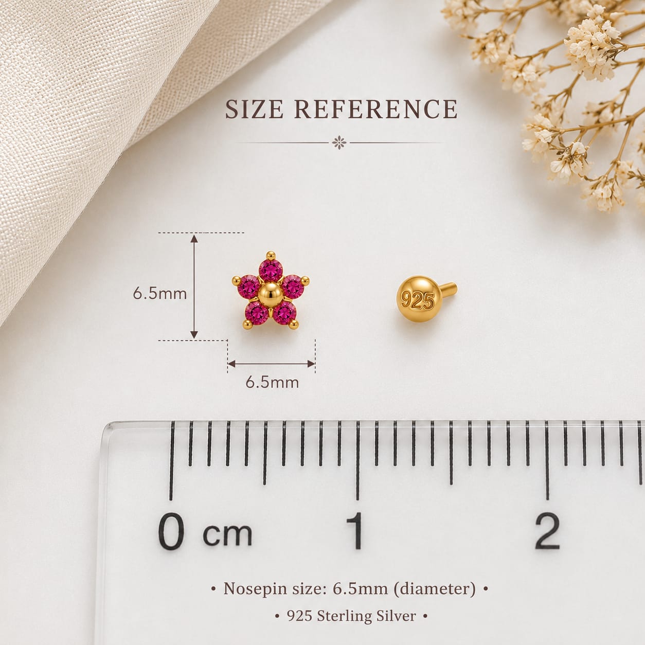 Rosy Bloom 925 Silver Nose Pin
