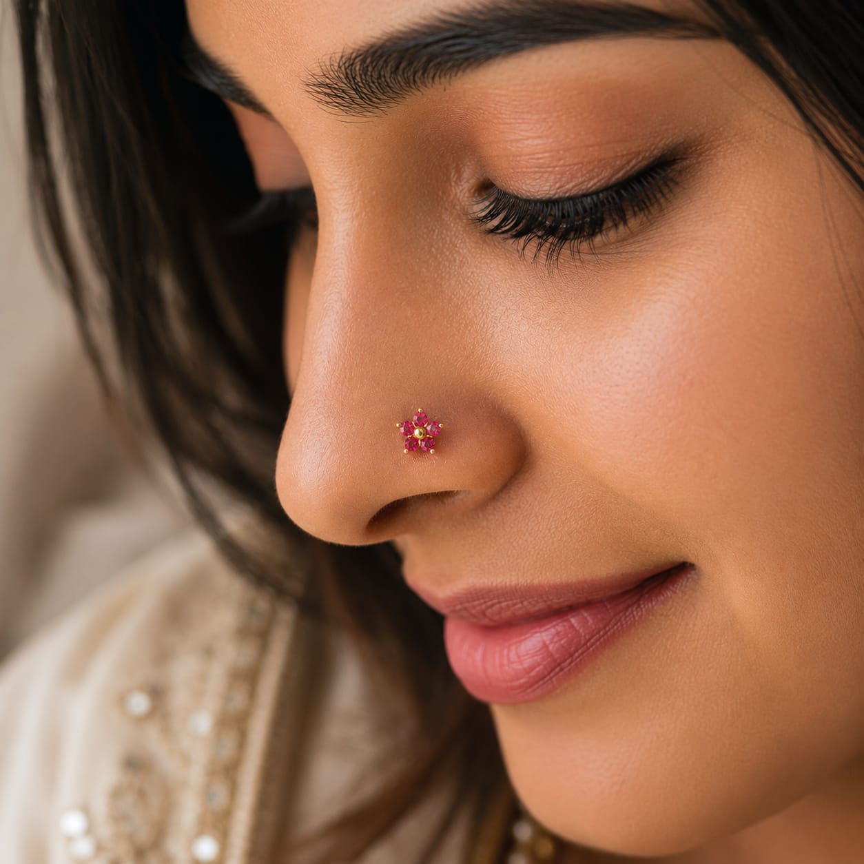 Rosy Bloom 925 Silver Nose Pin