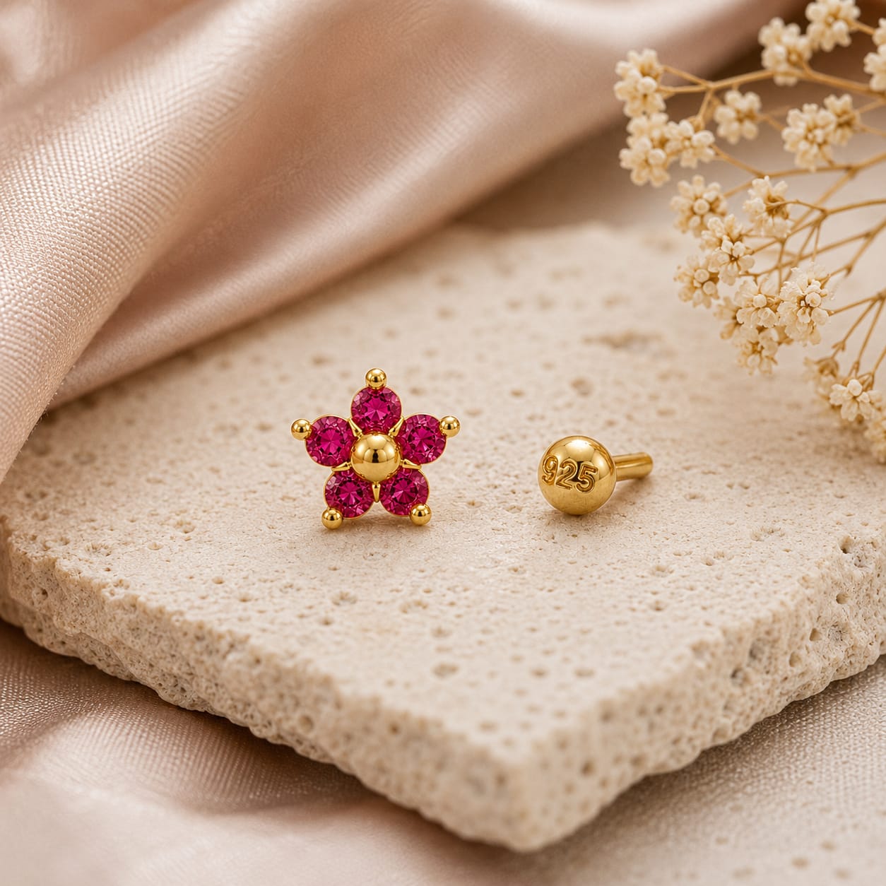 Rosy Bloom 925 Silver Nose Pin