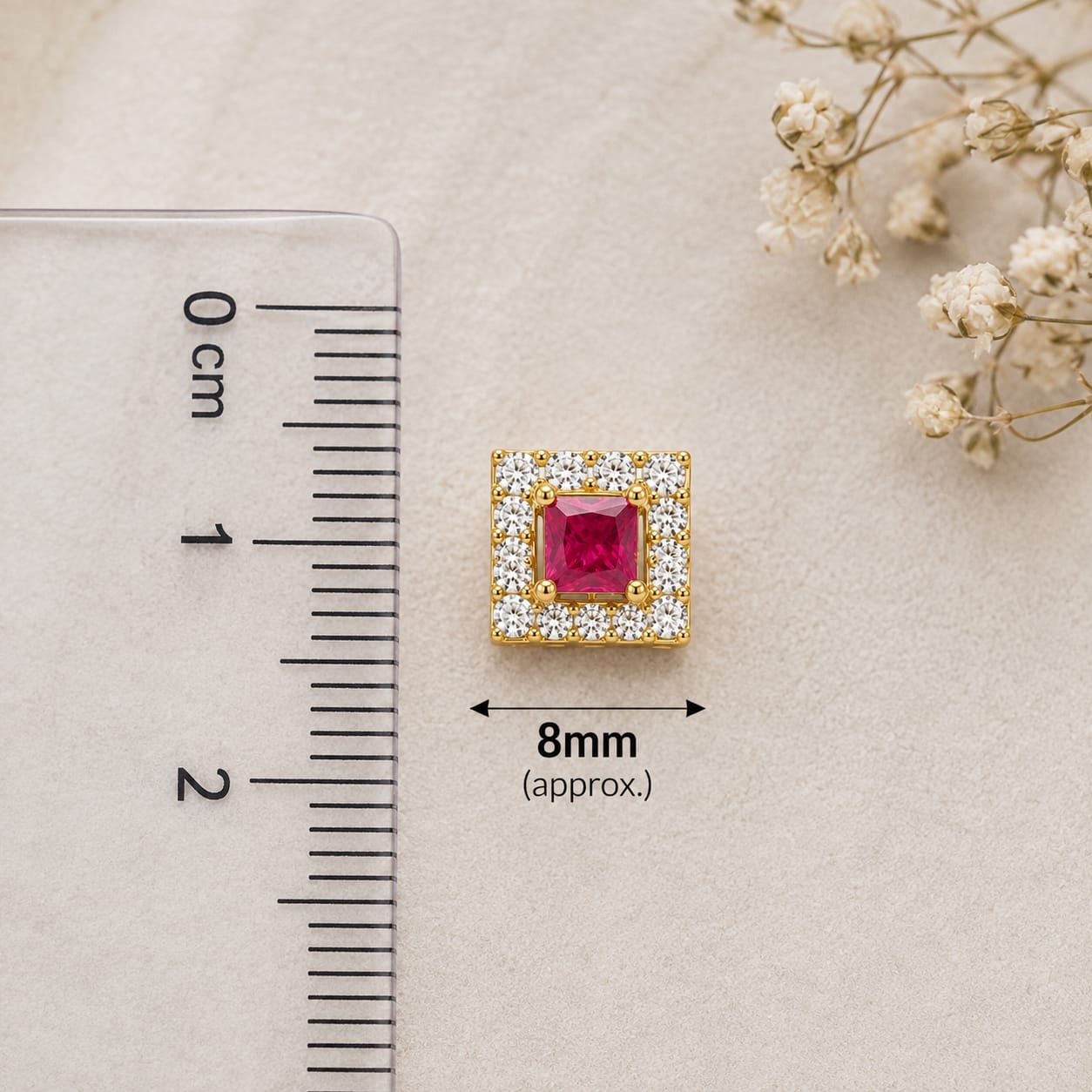 Pink Square CZ Halo Nose Pin in 925 Sterling Silver | Gold Tone
