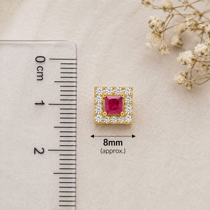Pink Square CZ Halo Nose Pin in 925 Sterling Silver | Gold Tone