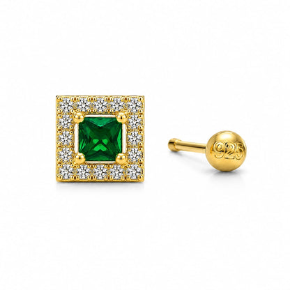 Green Square CZ Halo Nose Pin in 925 Sterling Silver | Gold Tone