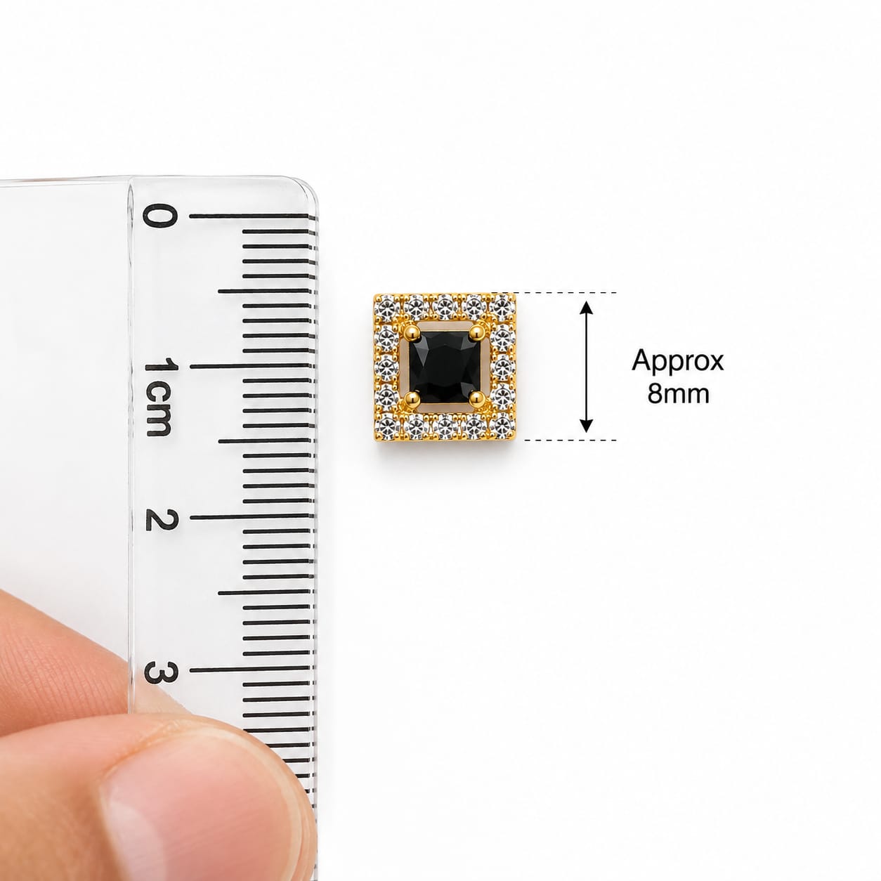 Black Square CZ Halo Nose Pin in 925 Sterling Silver | Gold Tone