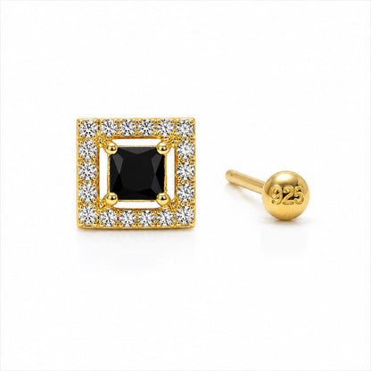 Black Square CZ Halo Nose Pin in 925 Sterling Silver | Gold Tone