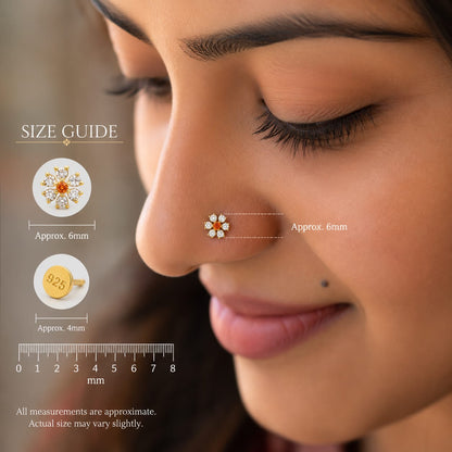 Sunflower CZ Floral Nose Pin in 925 Sterling Silver | Gold Tone