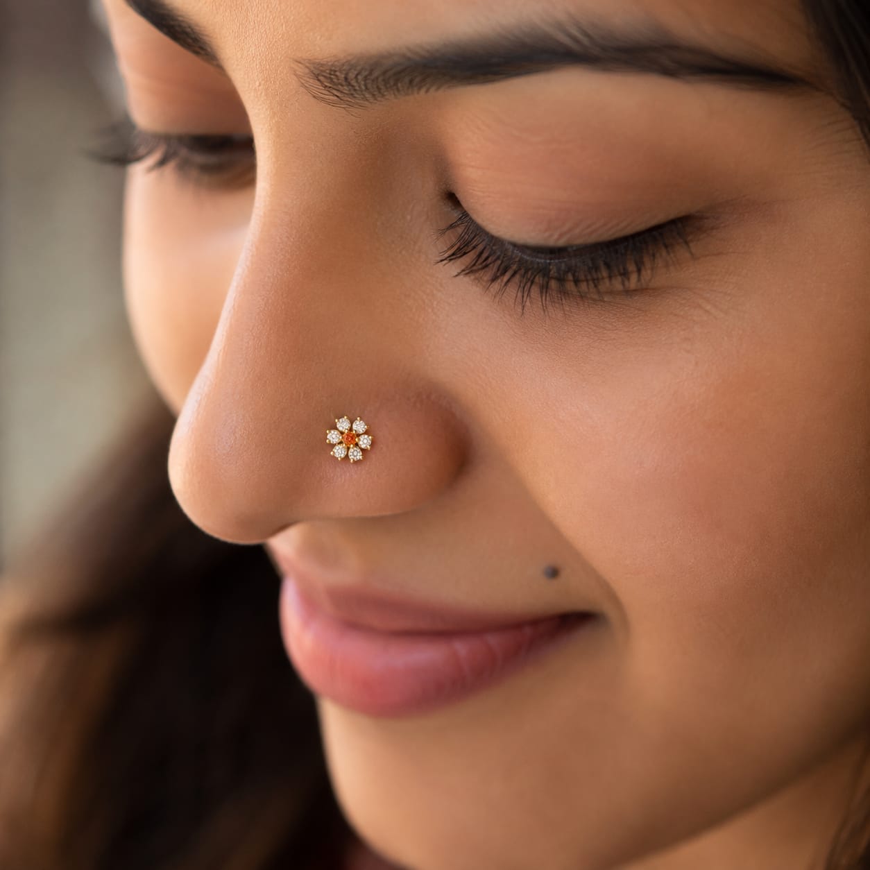 Sunflower CZ Floral Nose Pin in 925 Sterling Silver | Gold Tone