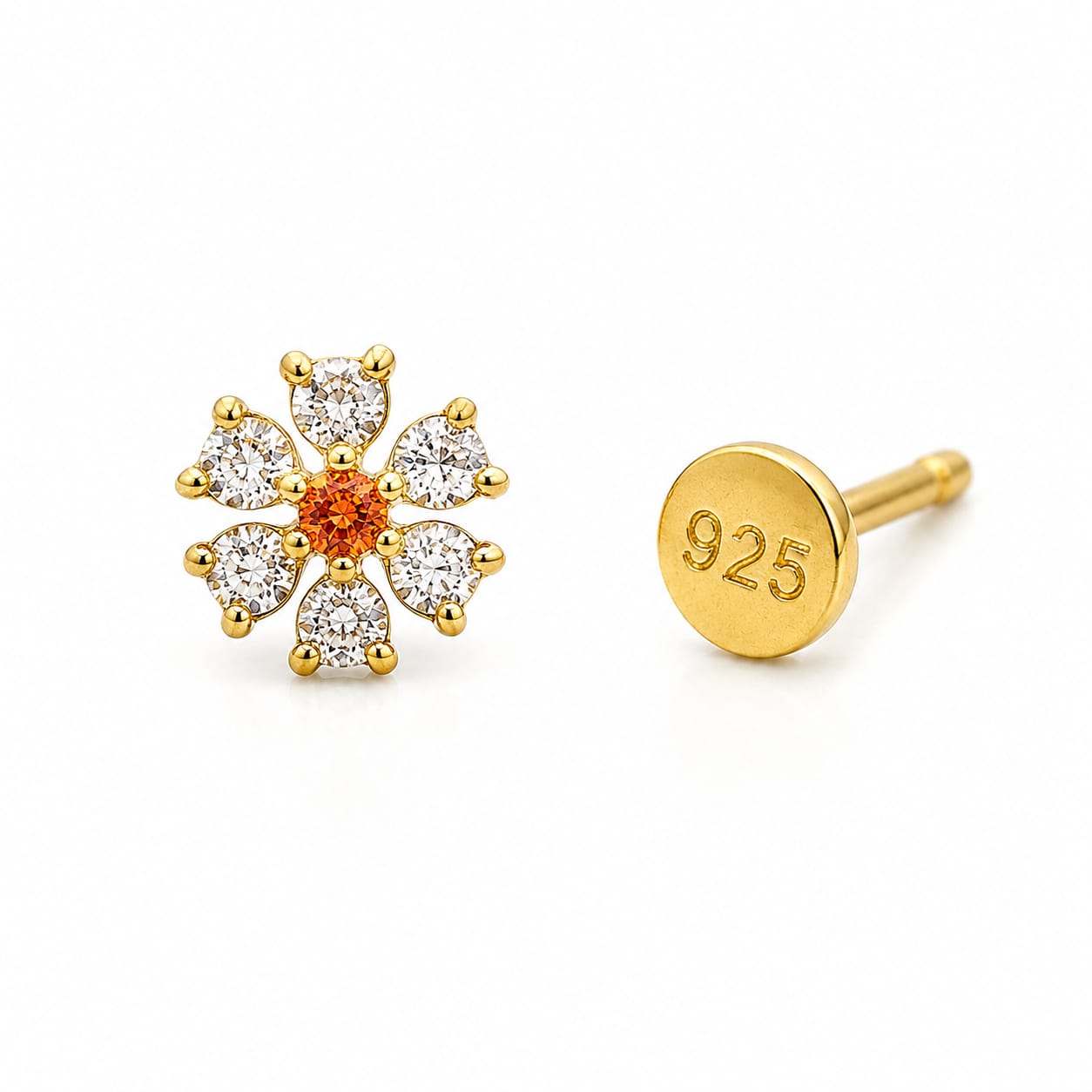 Sunflower CZ Floral Nose Pin in 925 Sterling Silver | Gold Tone