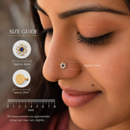 Classic Halo CZ Nose Pin in 925 Sterling Silver – Gold Tone