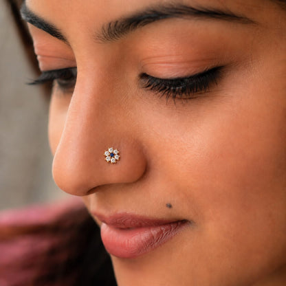 Classic Halo CZ Nose Pin in 925 Sterling Silver – Gold Tone