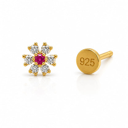 Ruby Bloom CZ Flower Nose Pin in 925 Sterling Silver | Gold Tone