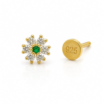 Emerald Bloom CZ Flower Nose Pin in 925 Sterling Silver | Gold Tone