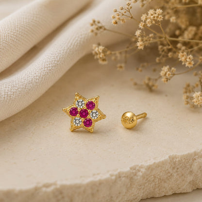 Ruby Star CZ Nose Pin in 925 Sterling Silver | Gold Tone