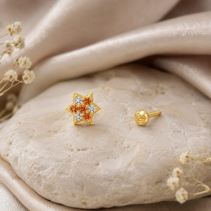 Star Bloom CZ Nose Pin in 925 Sterling Silver | Gold Tone | 7mm