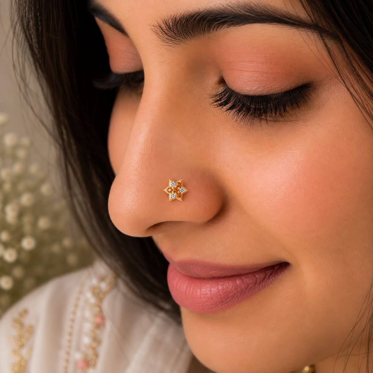 Star Bloom CZ Nose Pin in 925 Sterling Silver | Gold Tone | 7mm