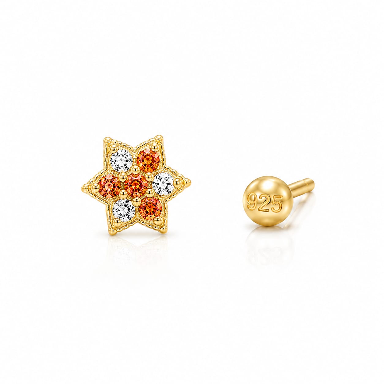 Star Bloom CZ Nose Pin in 925 Sterling Silver | Gold Tone | 7mm