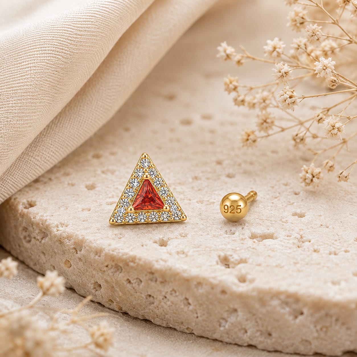Amber Triangle 925 Silver Nose Pin
