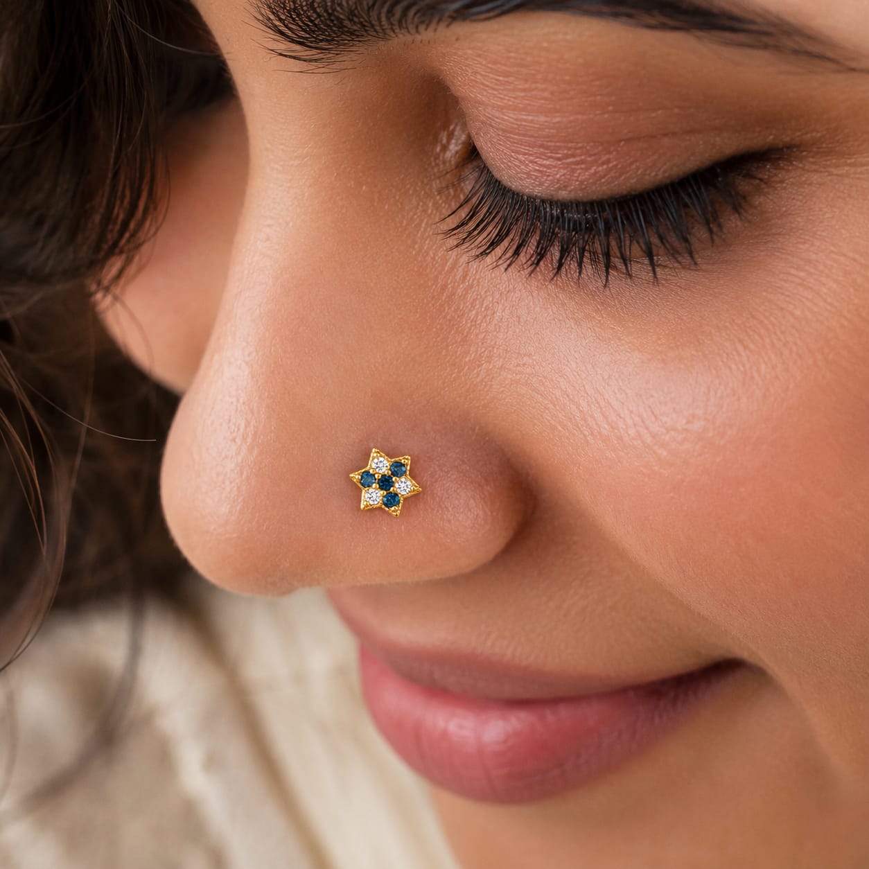 Blue Crystal Star 925 Silver Nose Pin