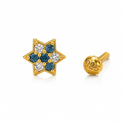 Blue Crystal Star 925 Silver Nose Pin