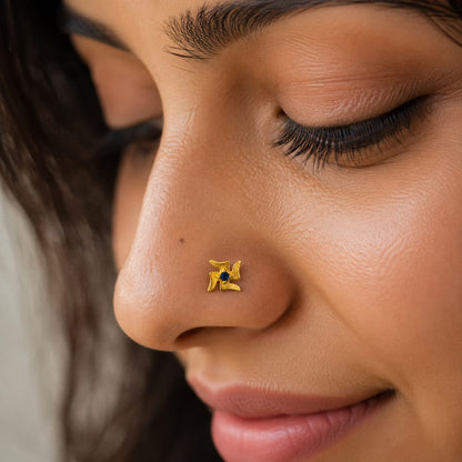 Sapphire Divine Swastik 925 Silver Nose Pin