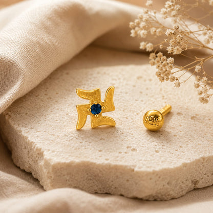 Sapphire Divine Swastik 925 Silver Nose Pin