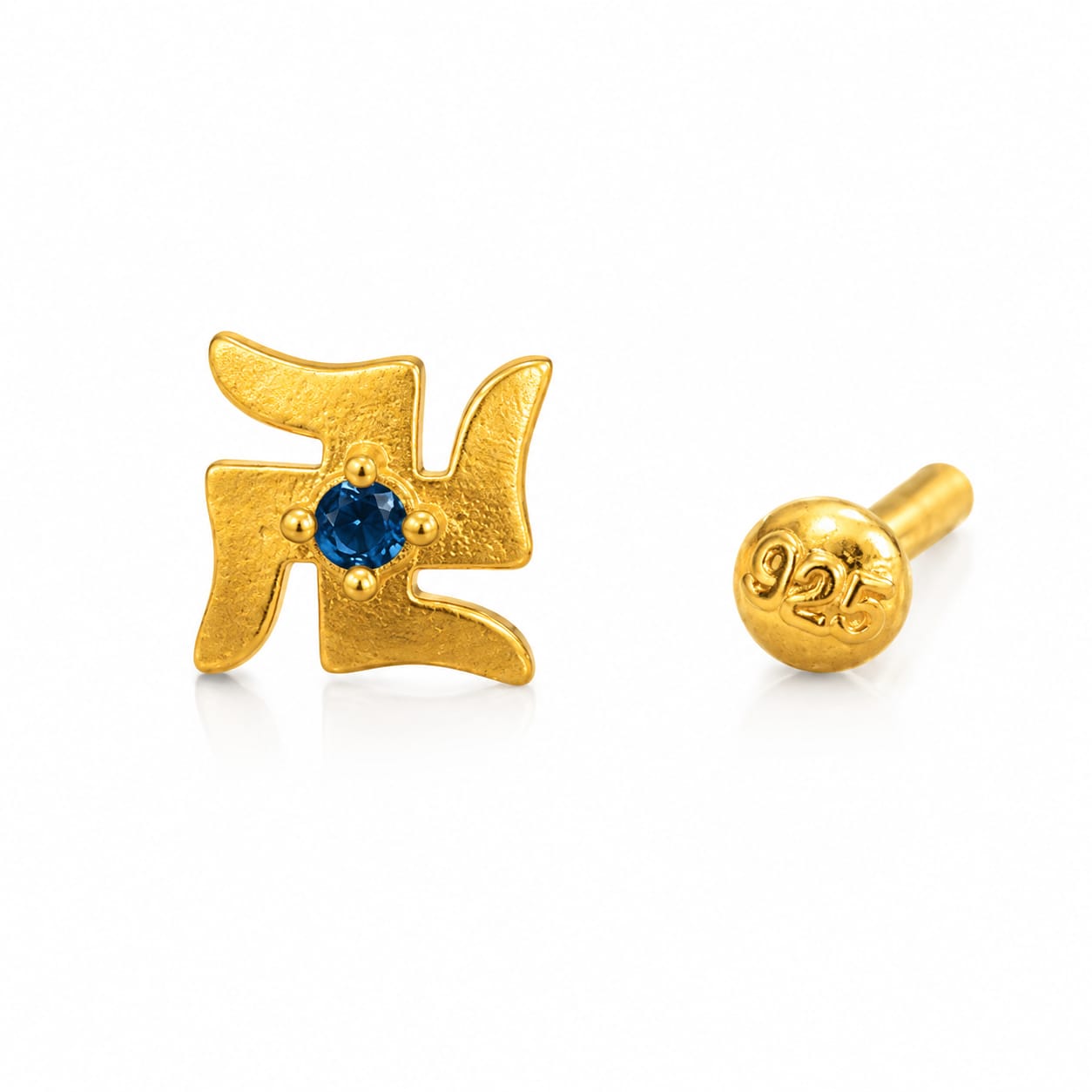 Sapphire Divine Swastik 925 Silver Nose Pin