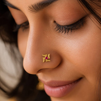 Ruby Divine Swastik 925 Silver Nose Pin