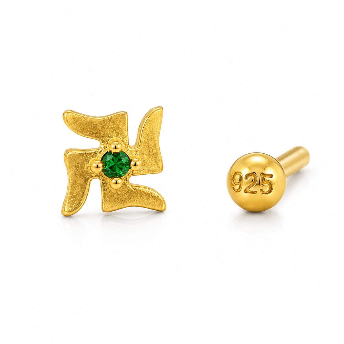Emerald Divine Swastik 925 Silver Nose Pin