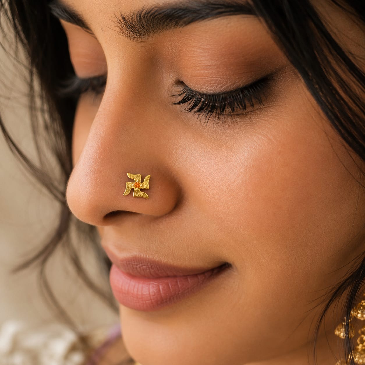 Divine Swastik Amber 925 Silver Nose Pin