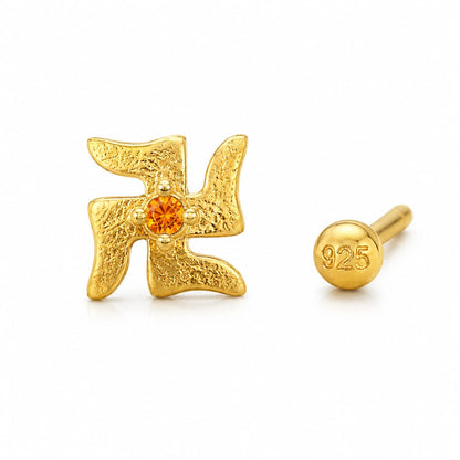 Divine Swastik Amber 925 Silver Nose Pin