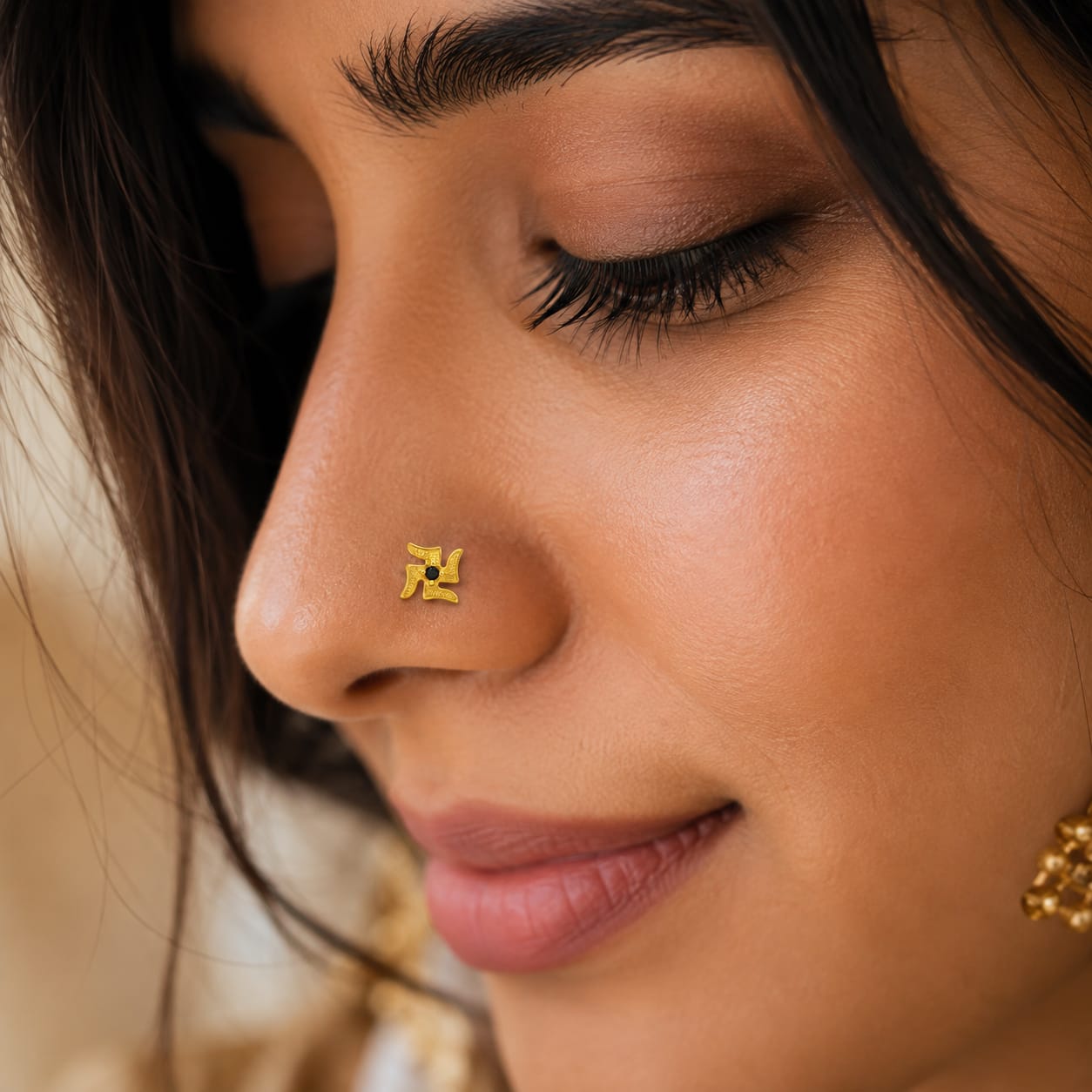 Divine Swastik Black Onyx 925 Silver Nose Pin