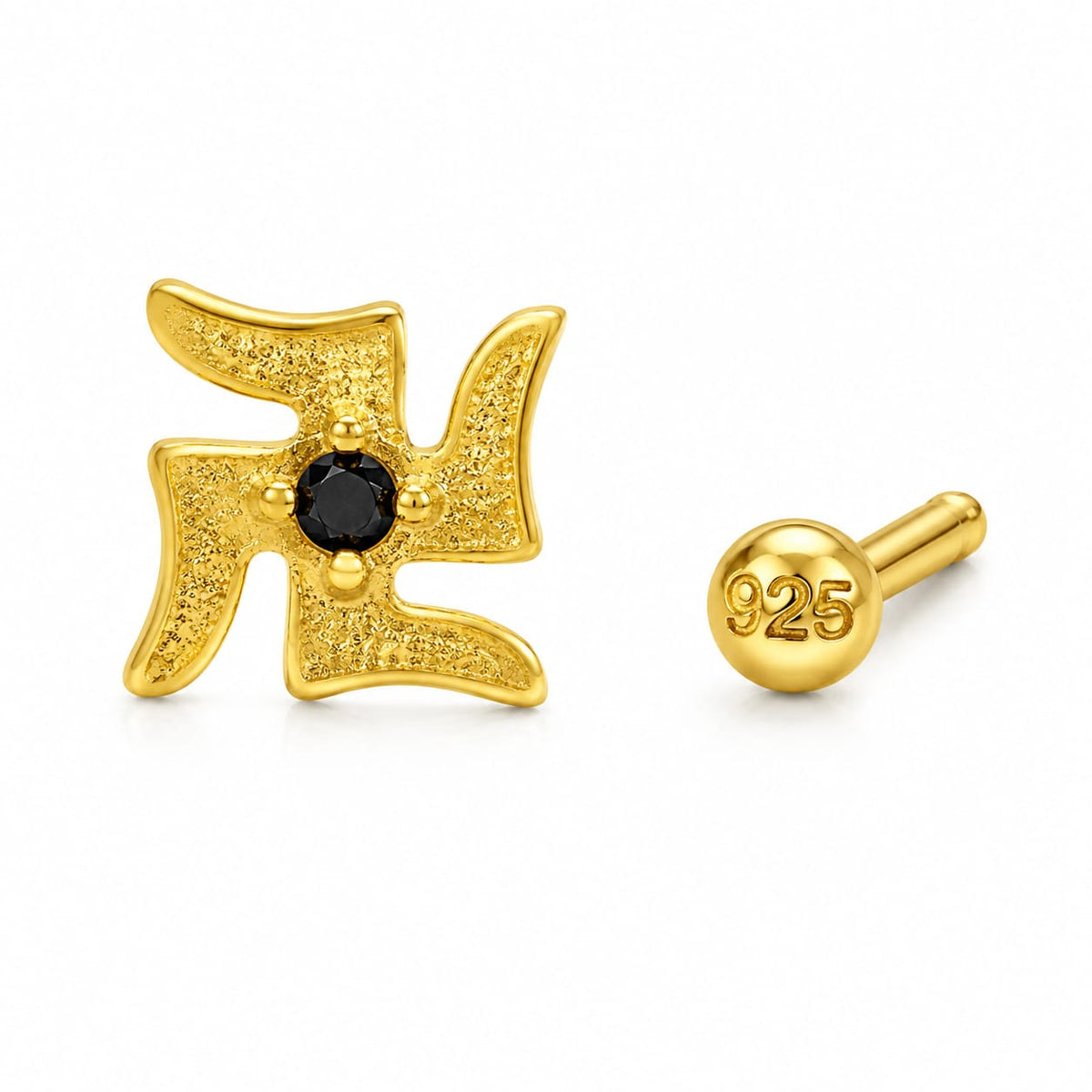 Divine Swastik Black Onyx 925 Silver Nose Pin