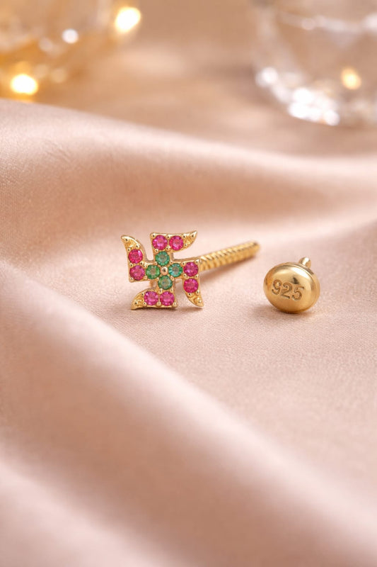 Shubh Swastik 925 Silver Nose Pin