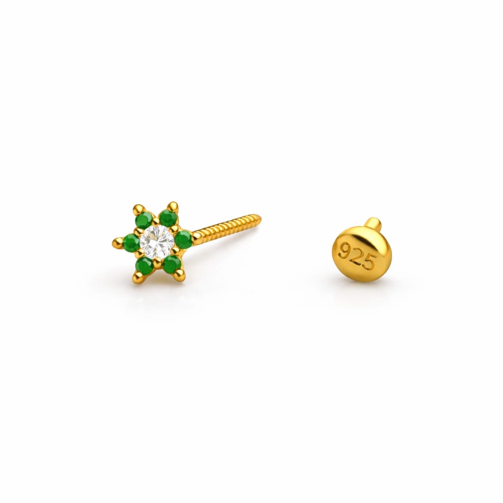 Emerald Bloom 925 Silver Nose Pin