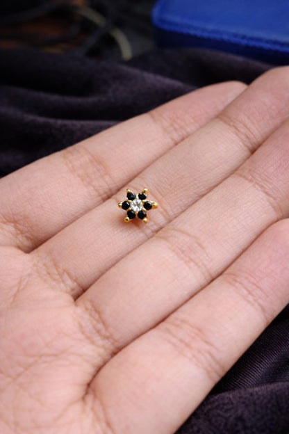 Midnight Bloom 925 Silver Nose Pin