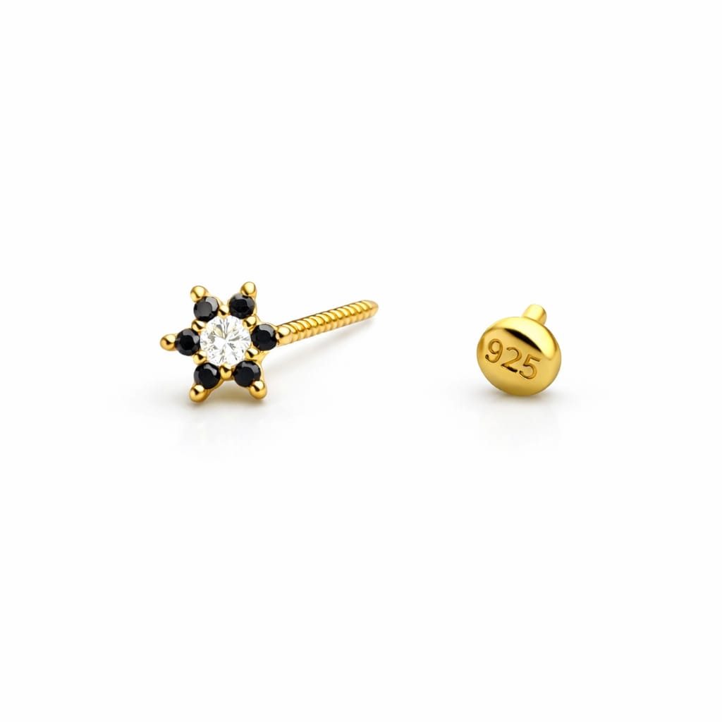 Midnight Bloom 925 Silver Nose Pin