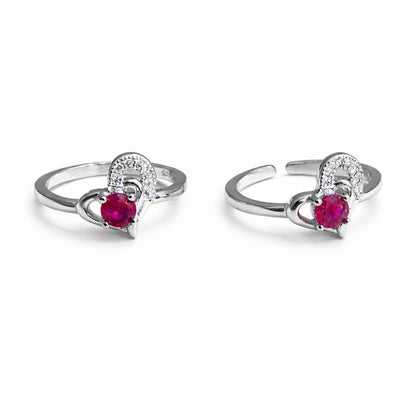 Ruby Heart 925 Silver Toe Rings (Pair)