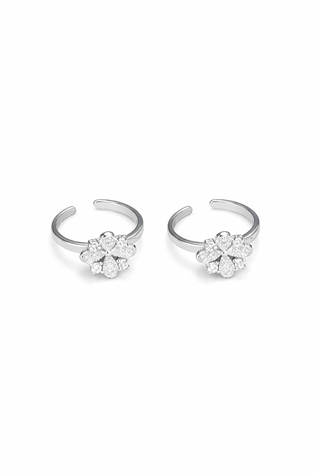 Crystal Bloom 925 Silver Toe Rings (Pair)