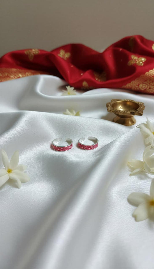 Blush Rose Pattern 925 Silver Toe Rings (Pair)