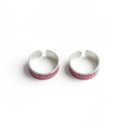 Pink Enamel Band 925 Silver Toe Rings (Pair)