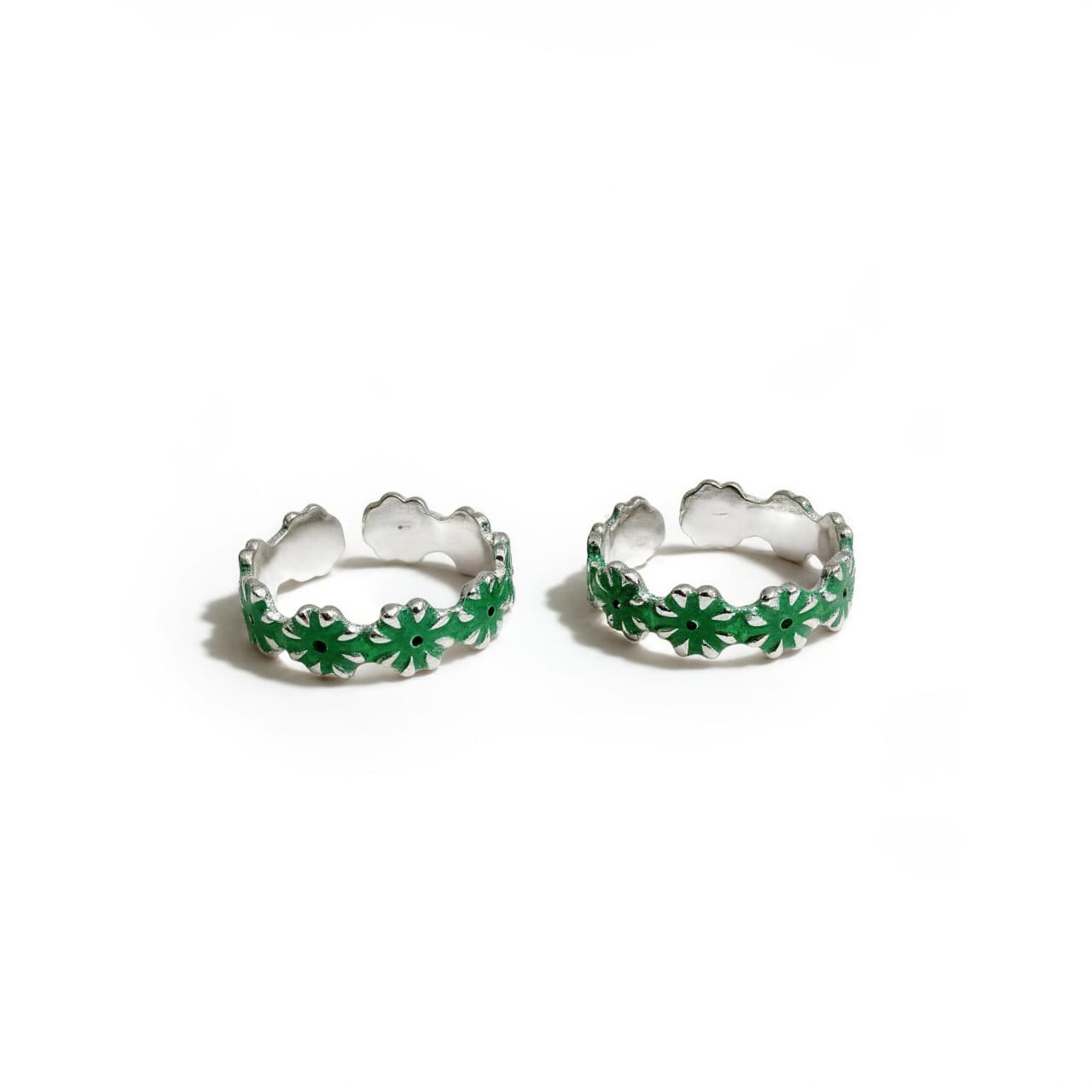 Emerald Bloom 925 Silver Toe Rings (Pair)