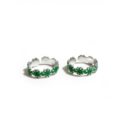 Emerald Bloom 925 Silver Toe Rings (Pair)