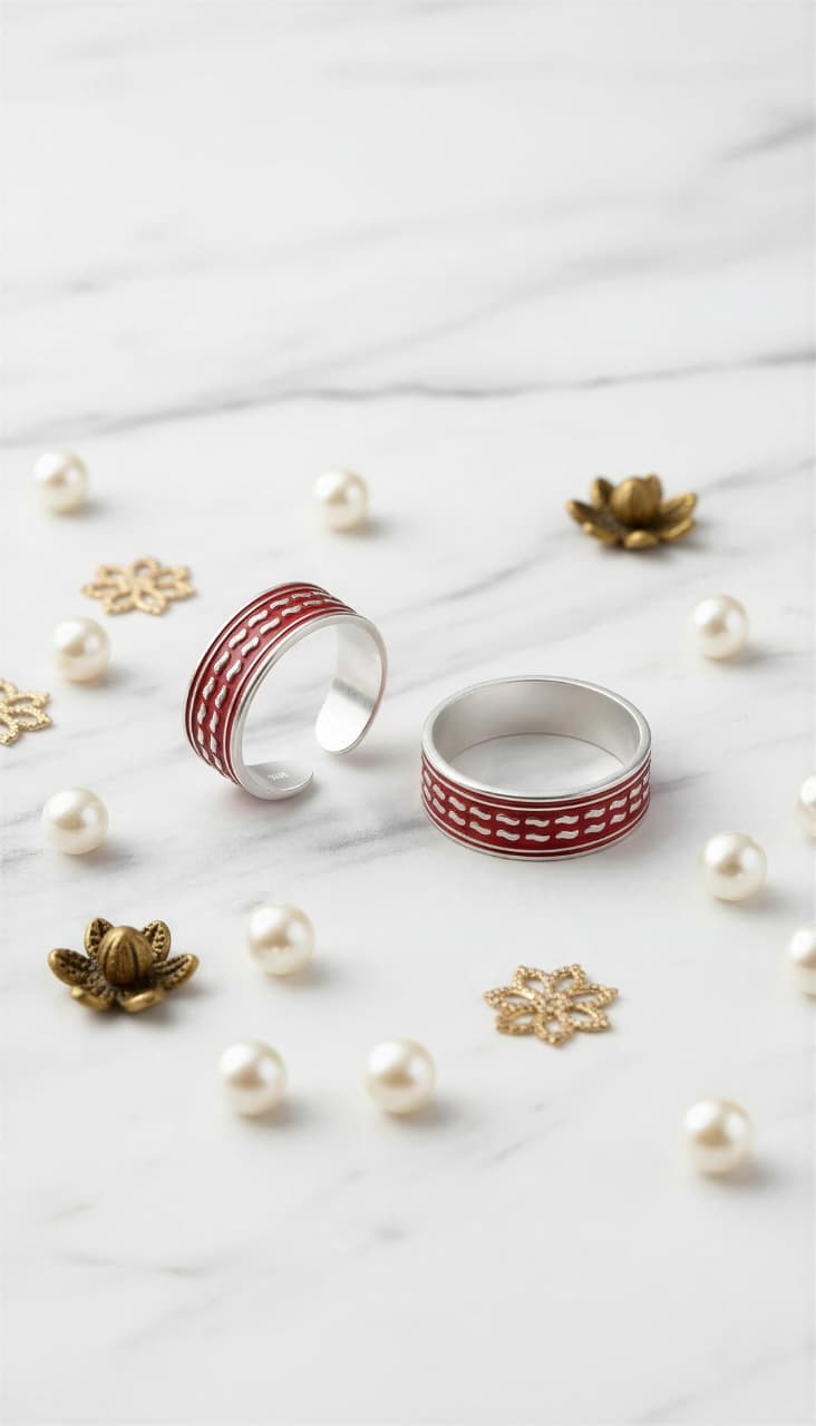 Crimson Pattern 925 Silver Toe Rings (Pair)