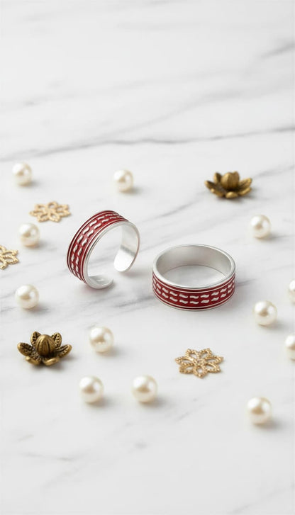Crimson Pattern 925 Silver Toe Rings (Pair)