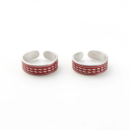 Crimson Pattern 925 Silver Toe Rings (Pair)