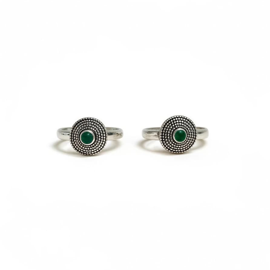 Emerald Oxidised 925 Silver Toe Rings (Pair)