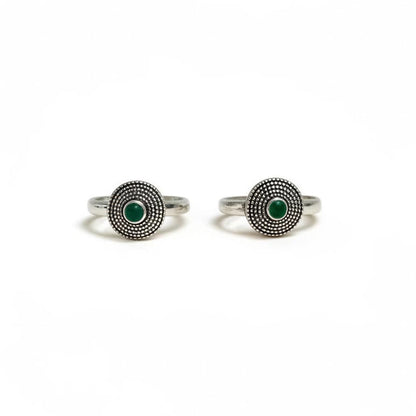 Emerald Oxidised 925 Silver Toe Rings (Pair)