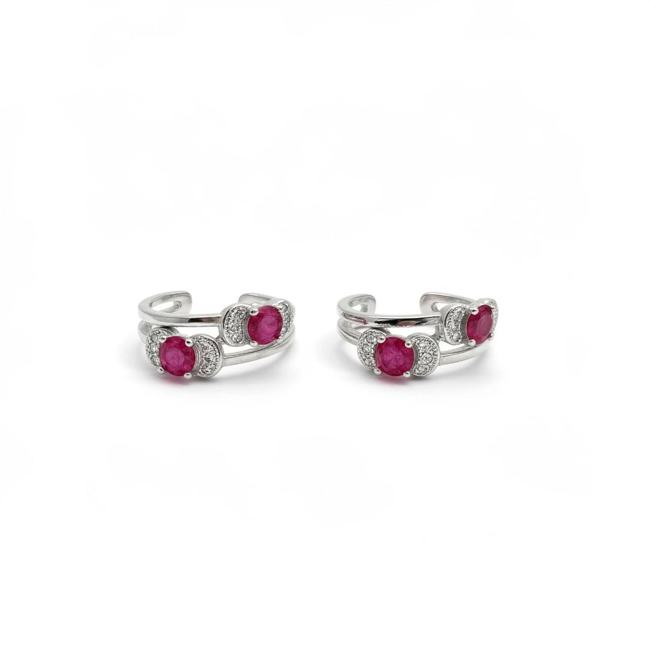 Twin Ruby 925 Silver Toe Rings (Pair)