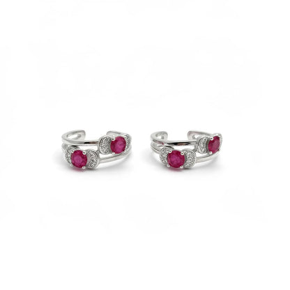 Twin Ruby 925 Silver Toe Rings (Pair)